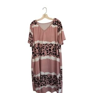 Shein Curve 2XL Pink Leopard Print T-Shirt Dress Short Sleeve Casual